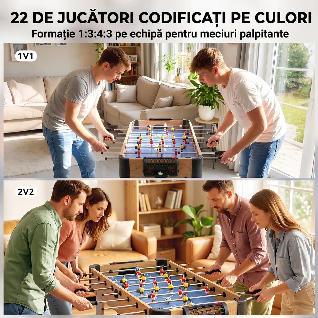 SPORTNOW Fotbal de Masă: Mini Masă de 89 cm, 2 Indicatoare Manuale de Scor, Mov | Aosom Romania