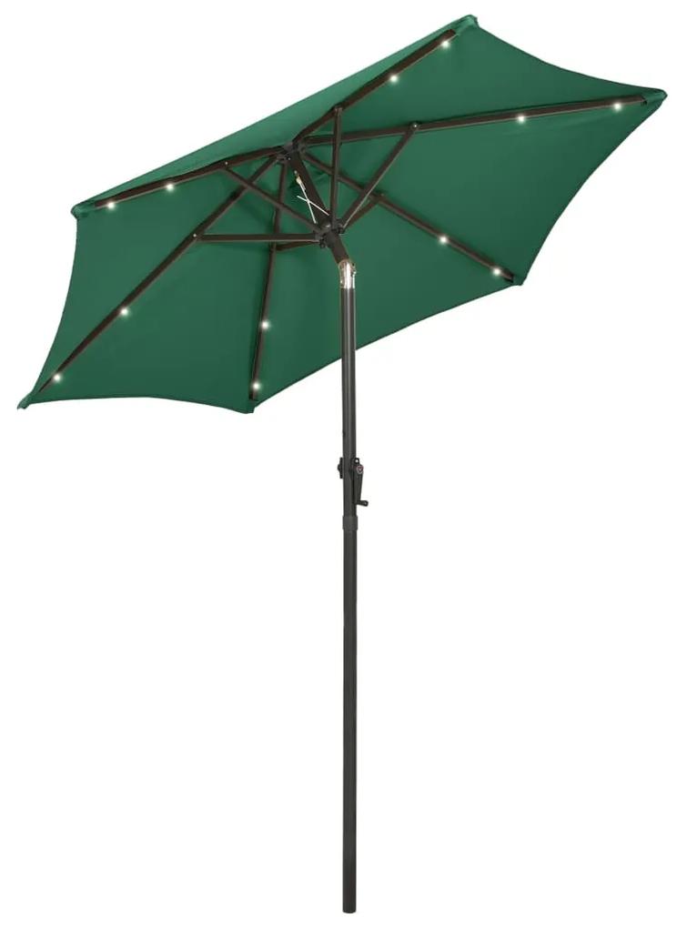 Umbrela de soare cu lumini LED, verde, 200x211 cm, aluminiu Verde