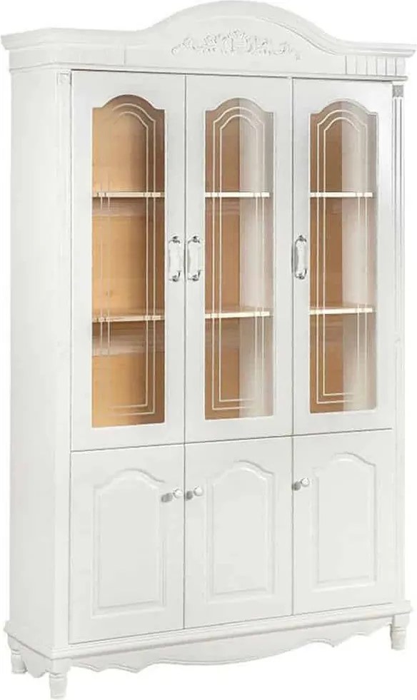 Vitrină lemn masiv alb Elizabeth 3 Uși, 139 × 43 × 223 cm