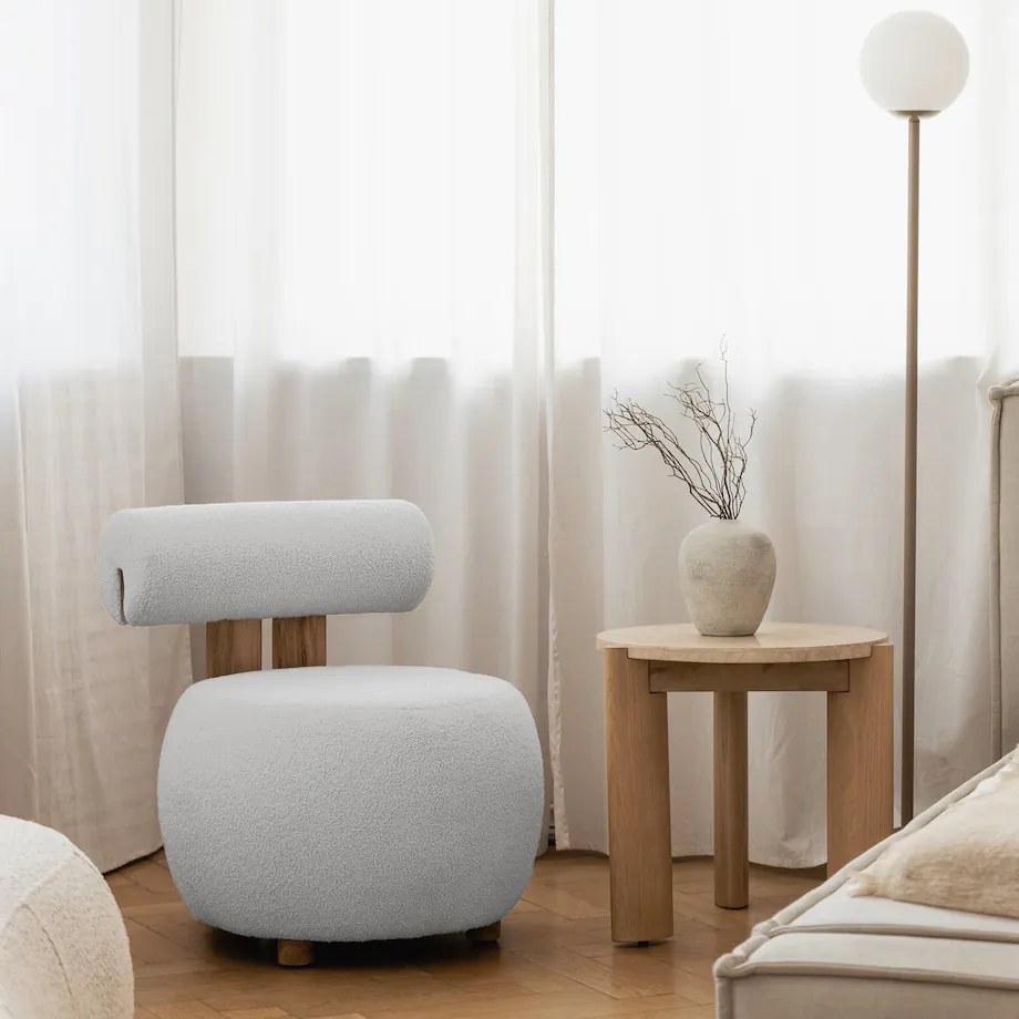 Fotoliu design alb HANNA, stejar