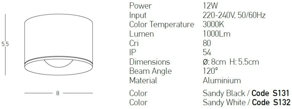 Plafoniera LED pentru iluminat exterior, design modern IP54 Rengo alb 8cm