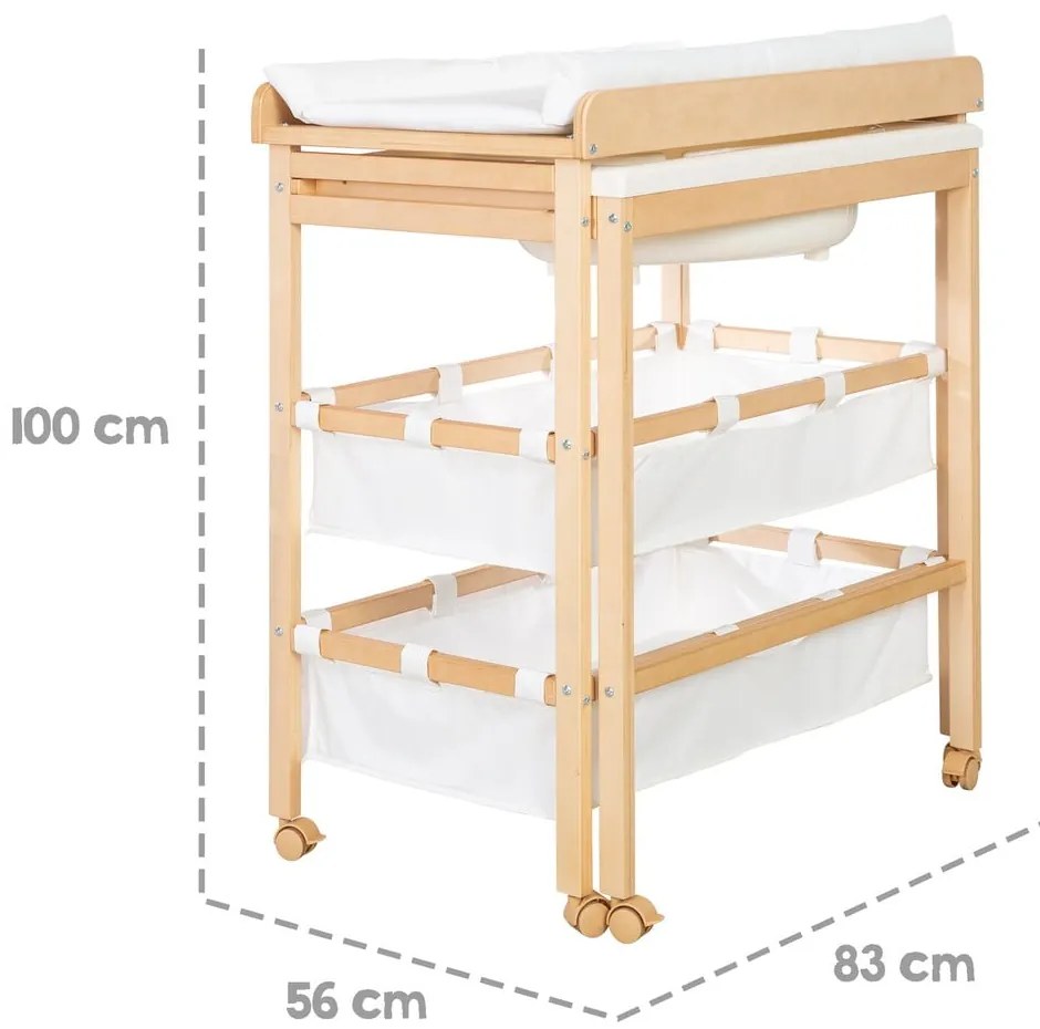 Masă de înfășat albă/în culoare naturală cu aspect de lemn de mesteacăn Baby Pool – Roba