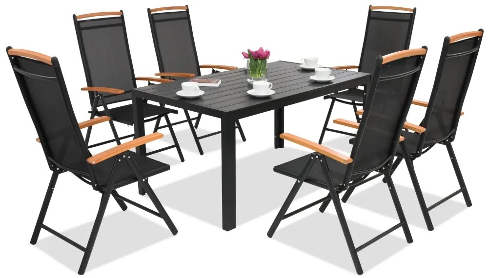 Mobilier din aluminiu pentru grădină polywood Verona Wood pentru 6 persoane Garden Point negru