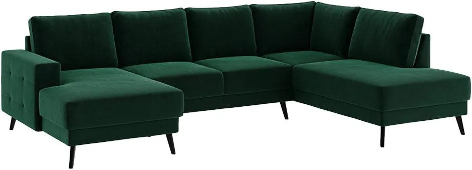 Canapea cu colt verde din catifea si lemn pentru 6 persoane Fynn Right Mesonica