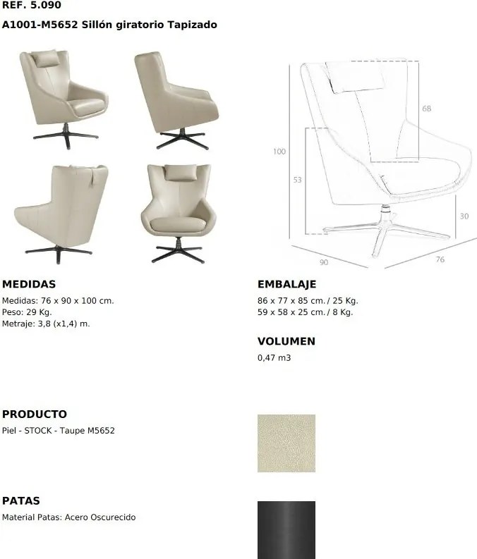 Fotoliu pivotant tapitat cu piele George