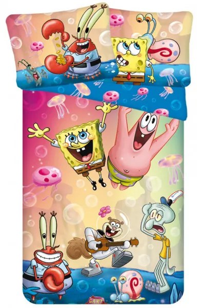 Lenjerie de pat pentru copii din microfibra SPONGEBOB PARTY colorata Dimensiune lenjerie de pat: 70 x 90 cm | 140 x 200 cm