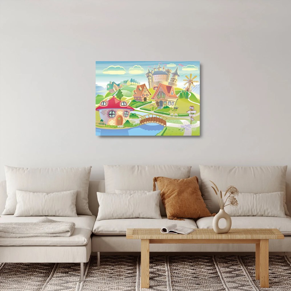 Tablou pe sticlă - Orășel colorat (70x50 cm)