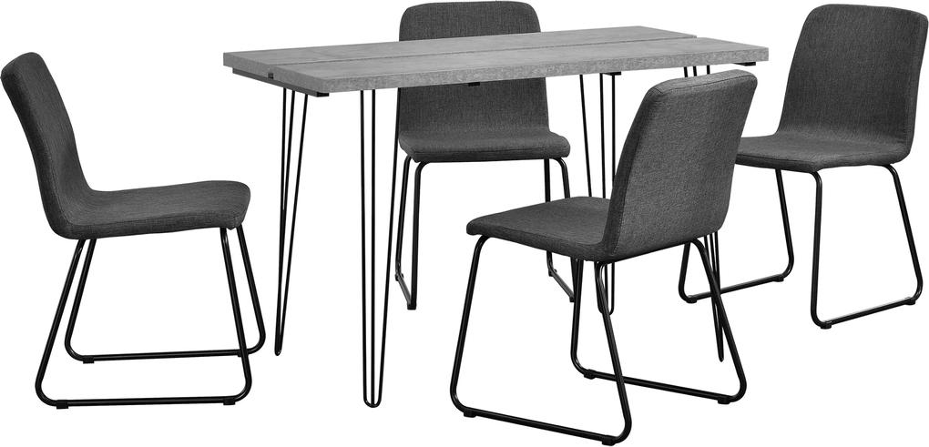 [en.casa]® Set Porto masa design bucatarie cu 4 scaune design, Model 2, MDF/otel/plastic,  81 x 44 x 52 cm, efect beton/gri inchis