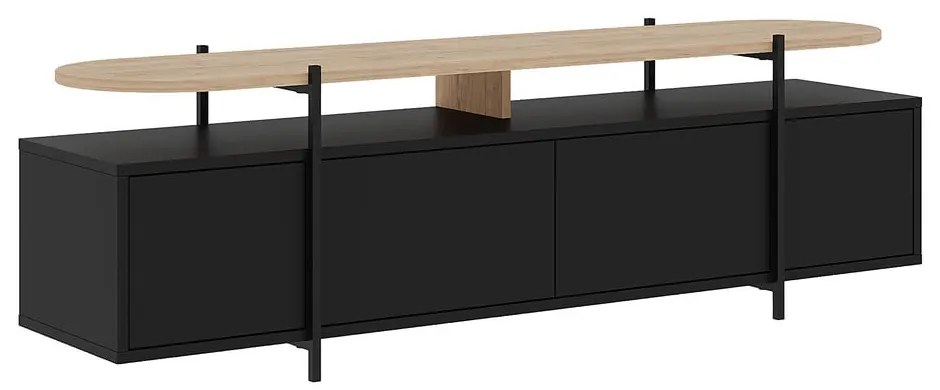 Masă TV neagră cu aspect de lemn de stejar 160x48 cm Hinoa – Marckeric