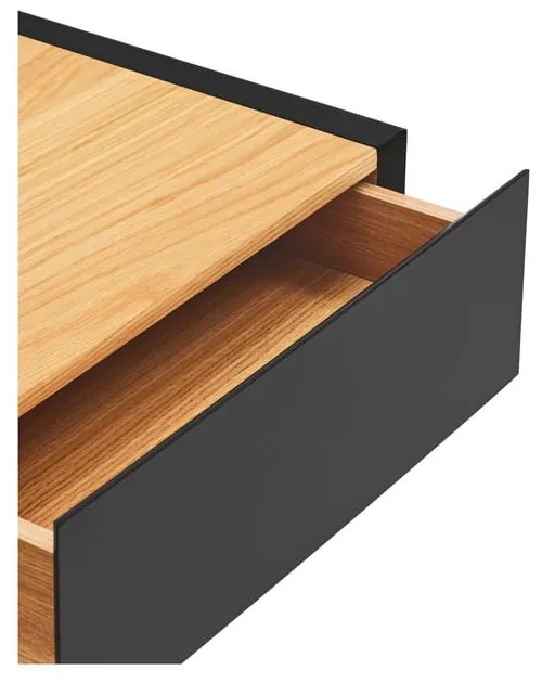 Noptieră neagră suspendată cu blat cu aspect de lemn de stejar Arista – Teulat