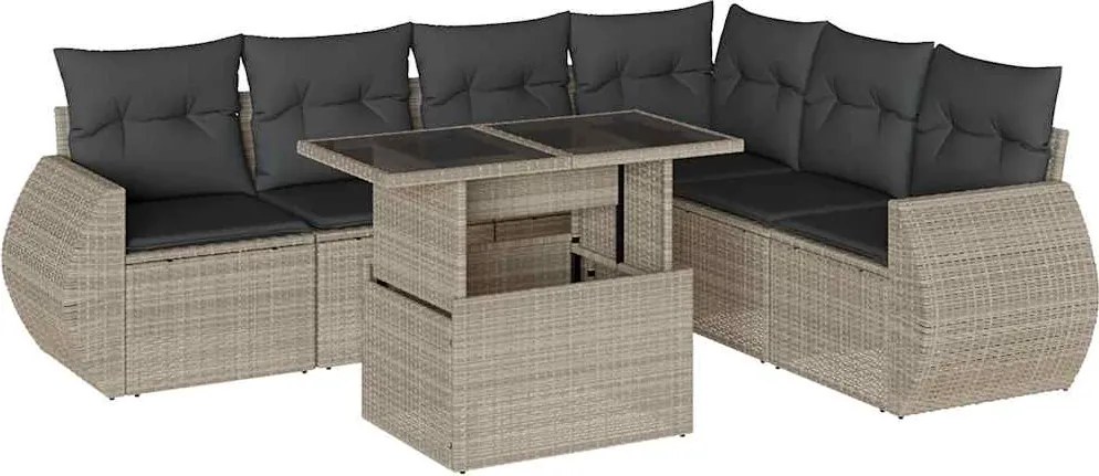 vidaXL Set canapele de grădină cu perne, 7piese gri deschis poliratan