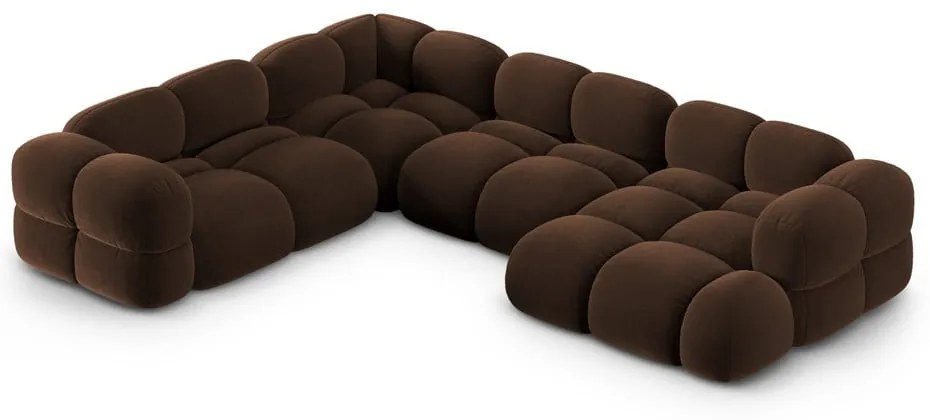 Colțar maro închis cu tapițerie din catifea (cu colț pe partea stângă/în formă de "U") Loretto – Cosmopolitan Design