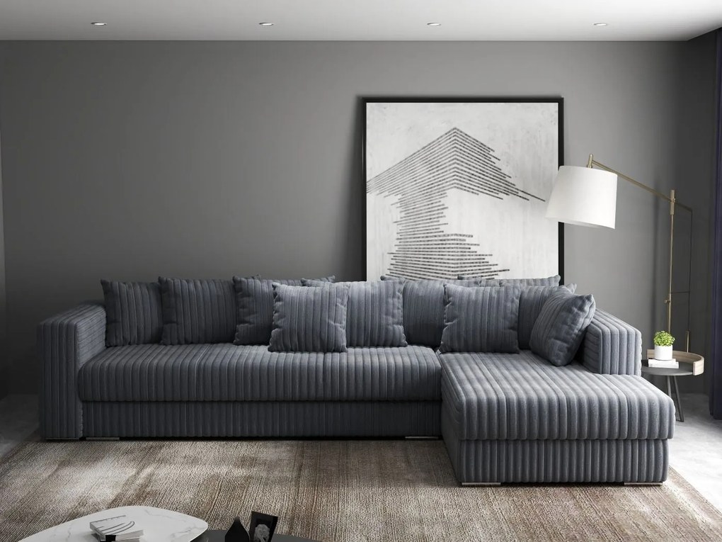 Colțar extensibil dumonde cu ladă de depozitare si sezut confortabil din spuma high-density, Gloria Ambience Gri 320x183 cm