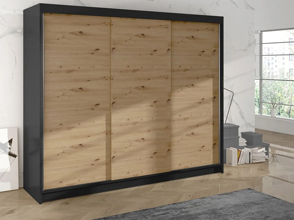 Dulap Galiana II (negru + stejar artizanal). Promo -17%. 1054067