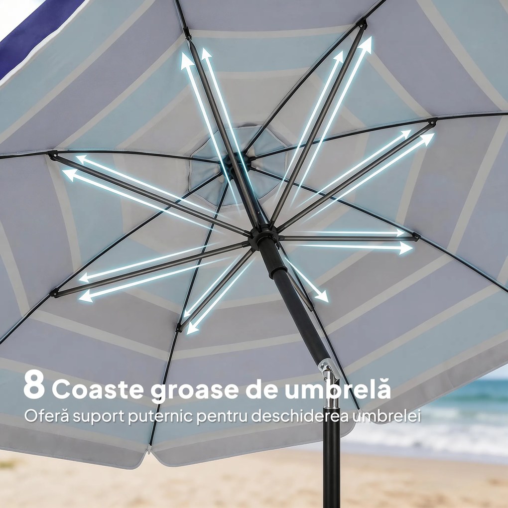 Outsunny Umbrelă de Plajă cu Măsuță și Suport pentru Pahare, din Metal și Poliester, Ø198x214 cm, Multicolor | Aosom Romania