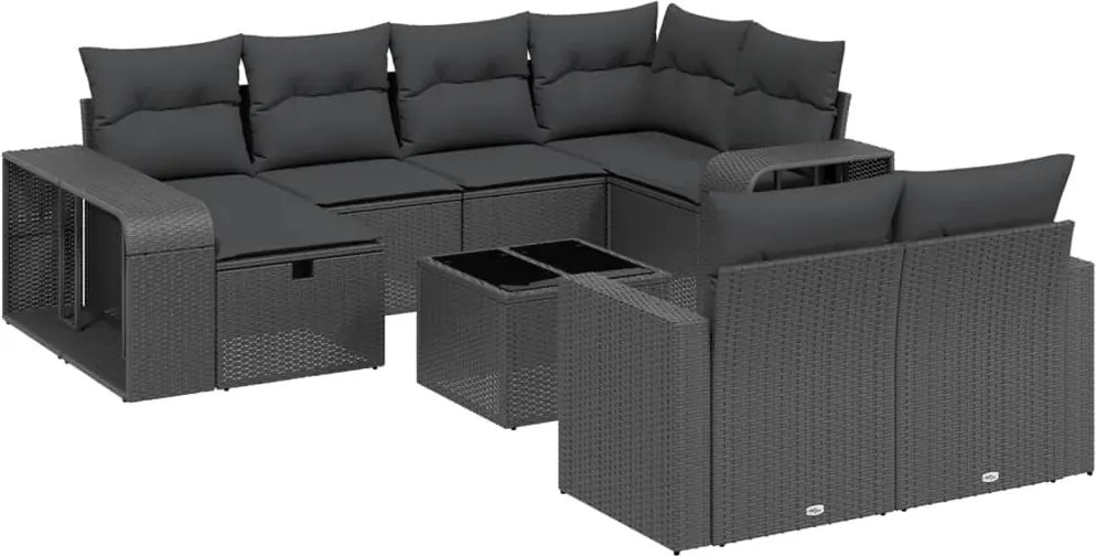 vidaXL Set canapele de grădină cu perne, 11 piese, negru, poliratan