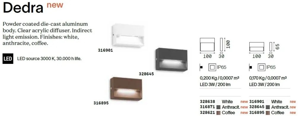 Aplica LED iluminat exterior ambiental IP65 Dedra ap big