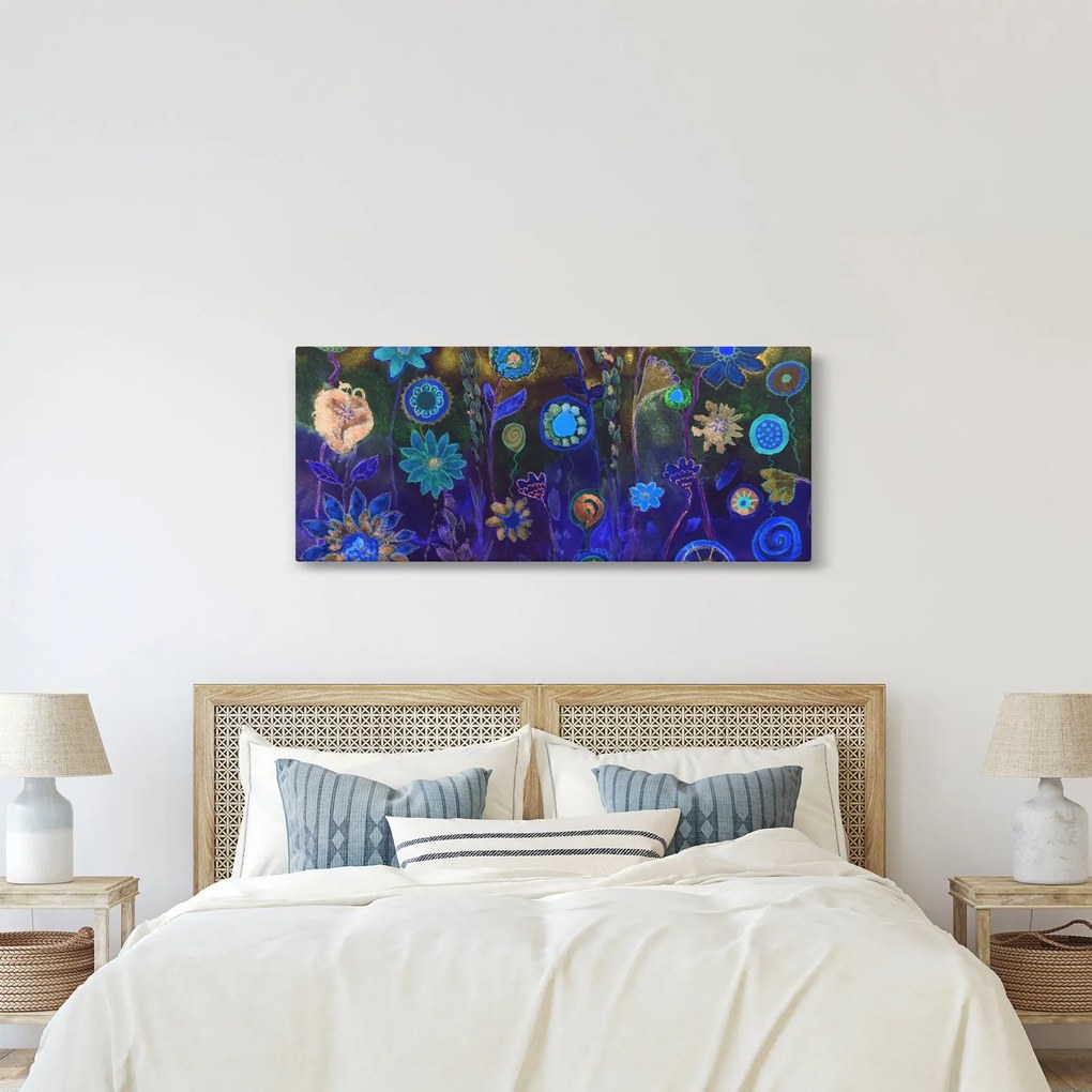Tablou - Flori albastru închis (120x50 cm)