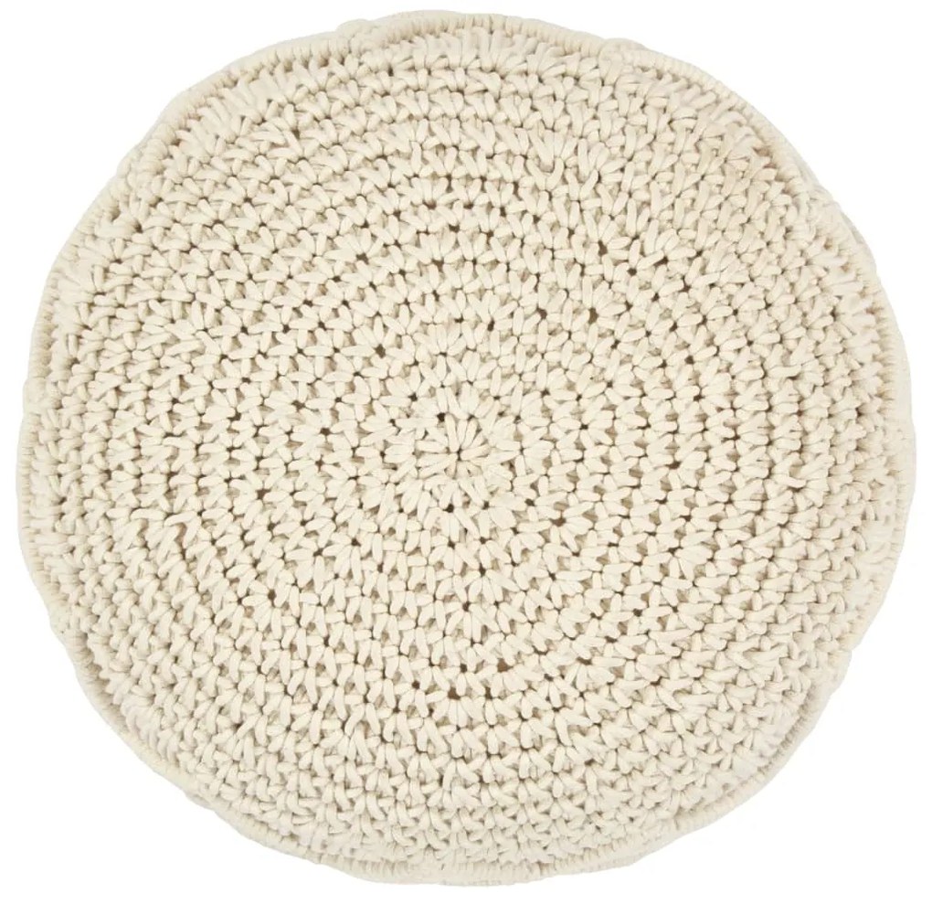 Taburet puf macrame lucrat manual, 45 x 30 cm, bumbac Alb, Model 3