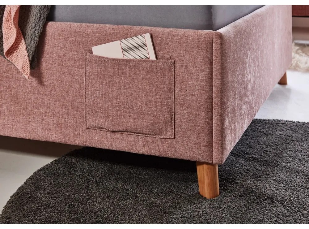 Pat pentru copii roz tapițat fără somieră 90x200 cm Fun – Meise Möbel