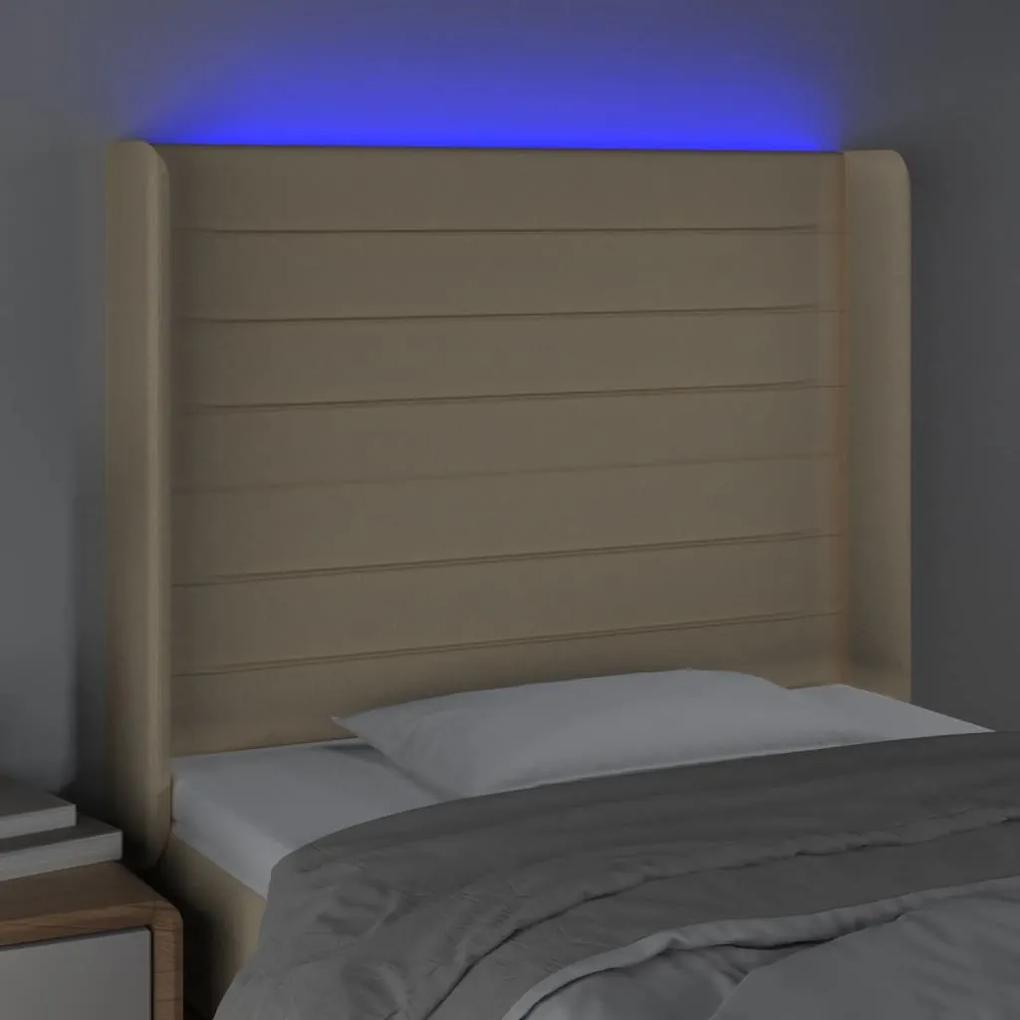 Tablie de pat cu LED, crem, 83x16x118 128 cm, textil 1, Crem, 83 x 16 x 118 128 cm