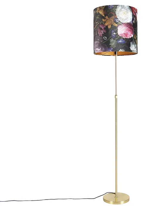 Lampă de podea auriu/alamă cu abajur din catifea cu flori 40/40 cm - Parte