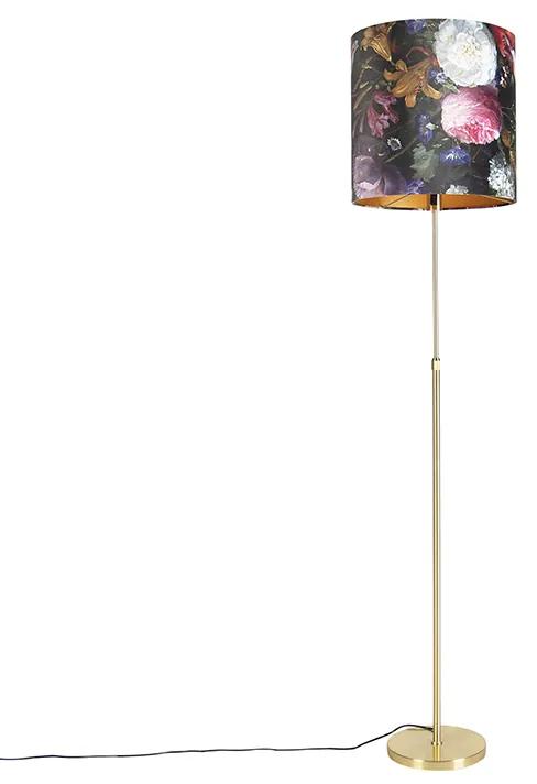 Lampă de podea auriu / alamă cu umbră de catifea flori 40/40 cm - Parte
