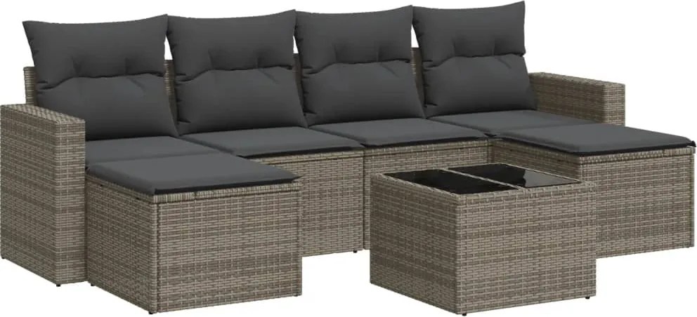 vidaXL Set canapele de grădină, 7 piese, cu perne, gri, poliratan