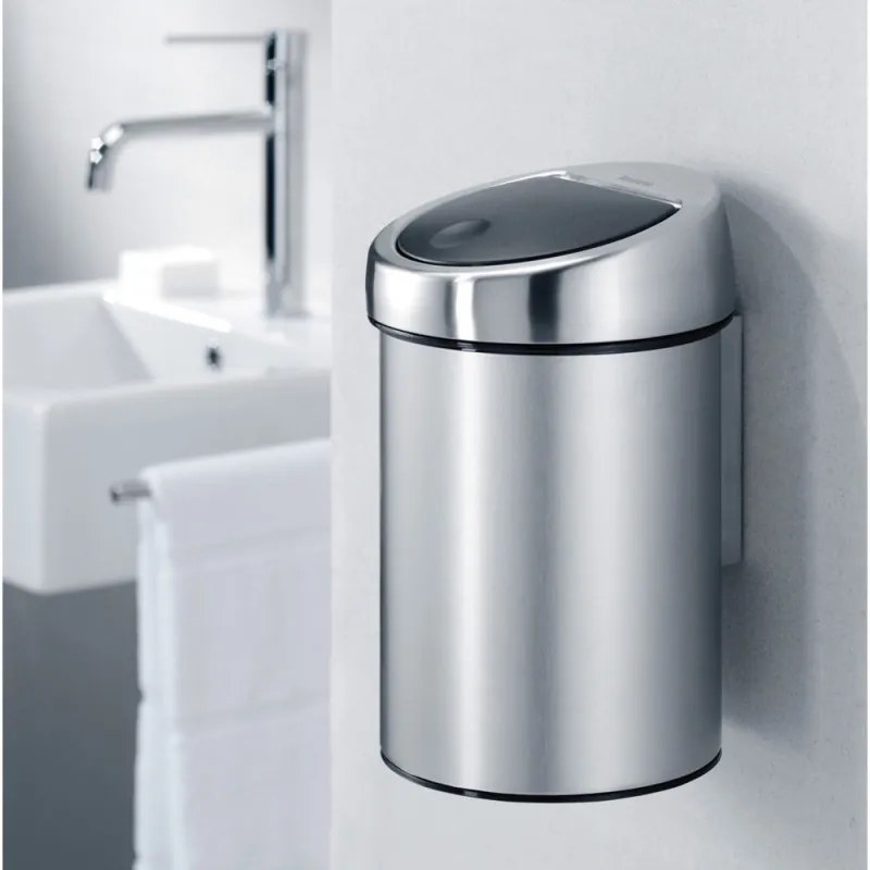 Cos de gunoi Brabantia Touch Bin 647217, 3 L, Deschidere lina si silentioasa, Montare pe perete, Rezistent la amprente, Inox