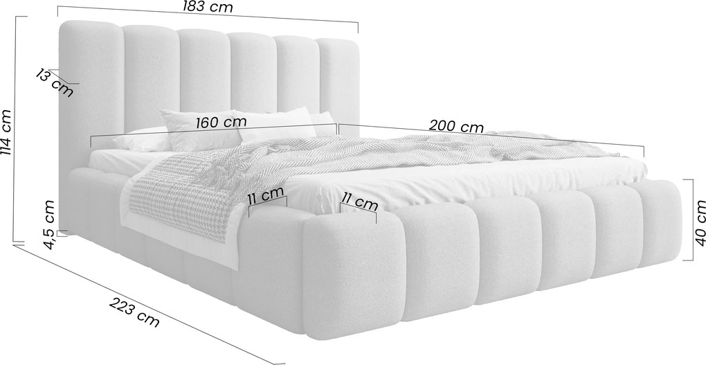 Pat tapițat cu ladă de depozitare Aura 160x200 - bouclé bej Quelle 03