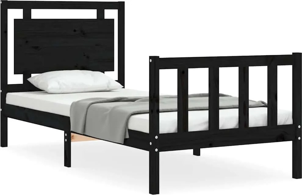 vidaXL Cadru de pat cu tăblie Small Single, negru, lemn masiv