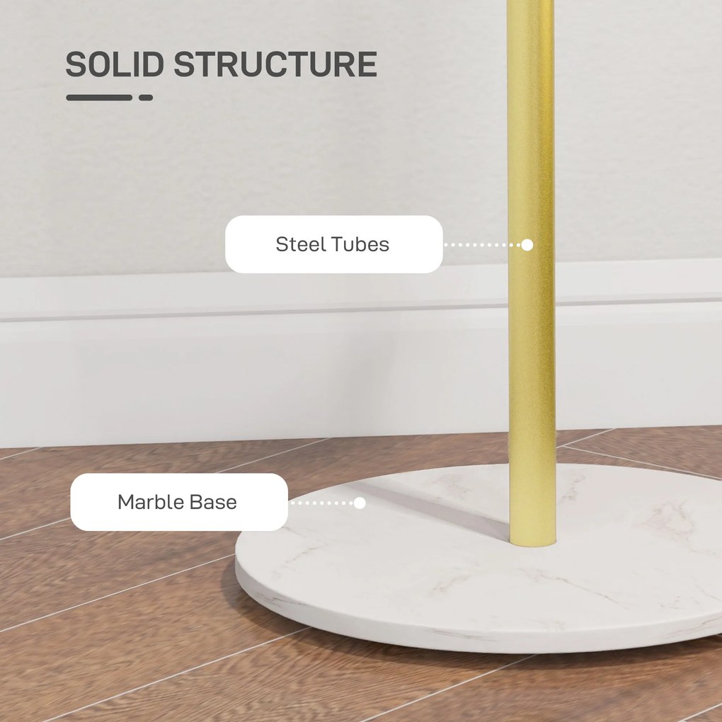 HOMCOM Cuier de Podea Autoportant cu 8 Cârlige și Bază din Marmură, Ø32x164 cm, Auriu | Aosom Romania