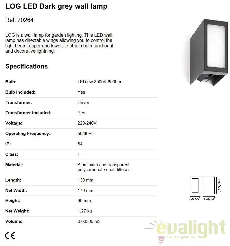 Aplica de perete LED exterior IP54 stil decorativ LOG 70264