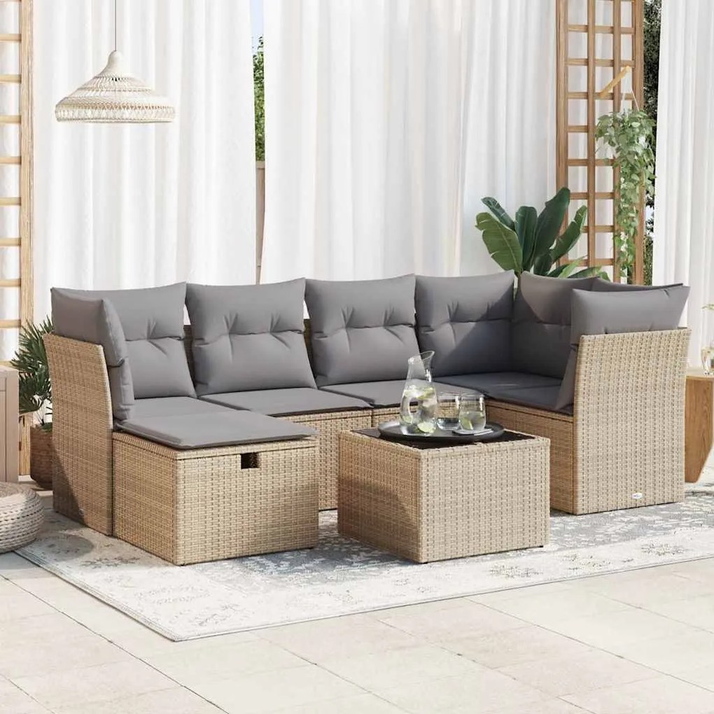vidaXL Set canapele de grădină, 7 piese, cu perne, bej, poliratan