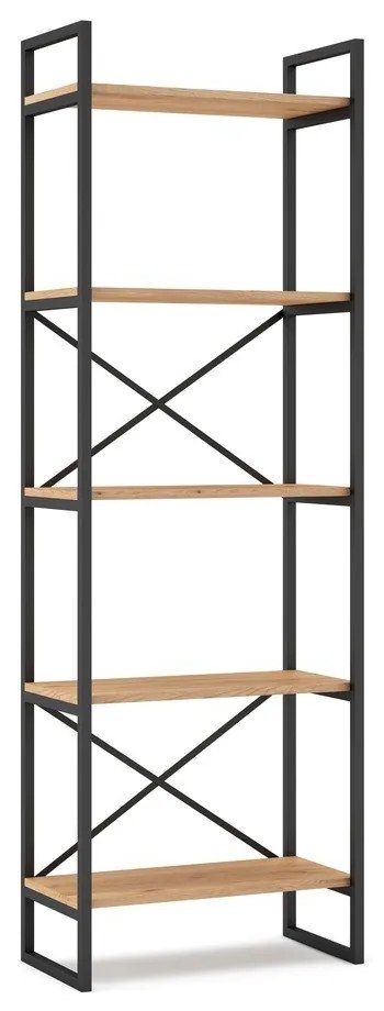 Etajeră negru/natural cu aspect de lemn de stejar 58x175 cm Dusan – Marckeric