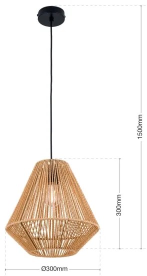 Lustră pe cablu Orion HL 6-1812/1 JUNGLE 1xE27/40W/230V d. 31 cm cânepă