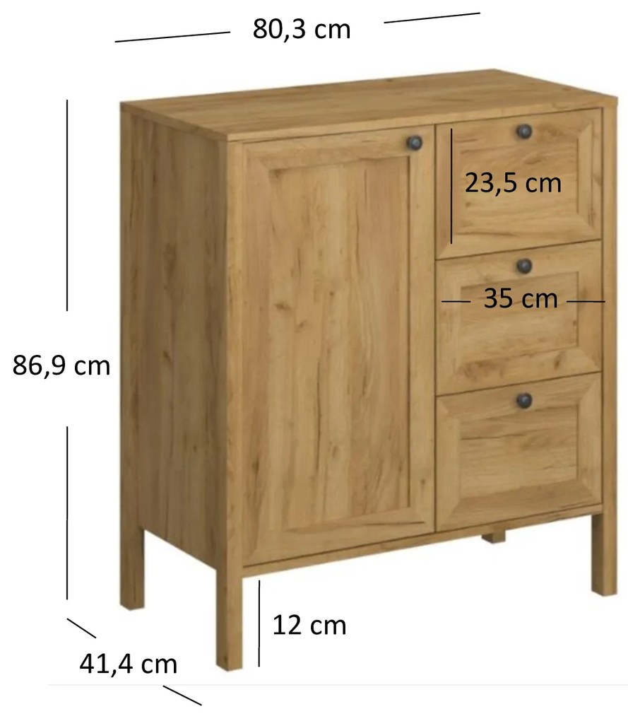 Comodă Keira 1D3S (Stejar craft auriu). 1052991