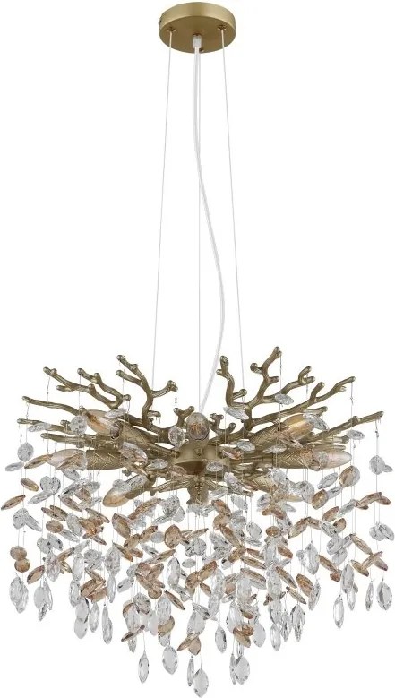 Lustra suspendata metal auriu mat, cristale de sticla QUEENA
