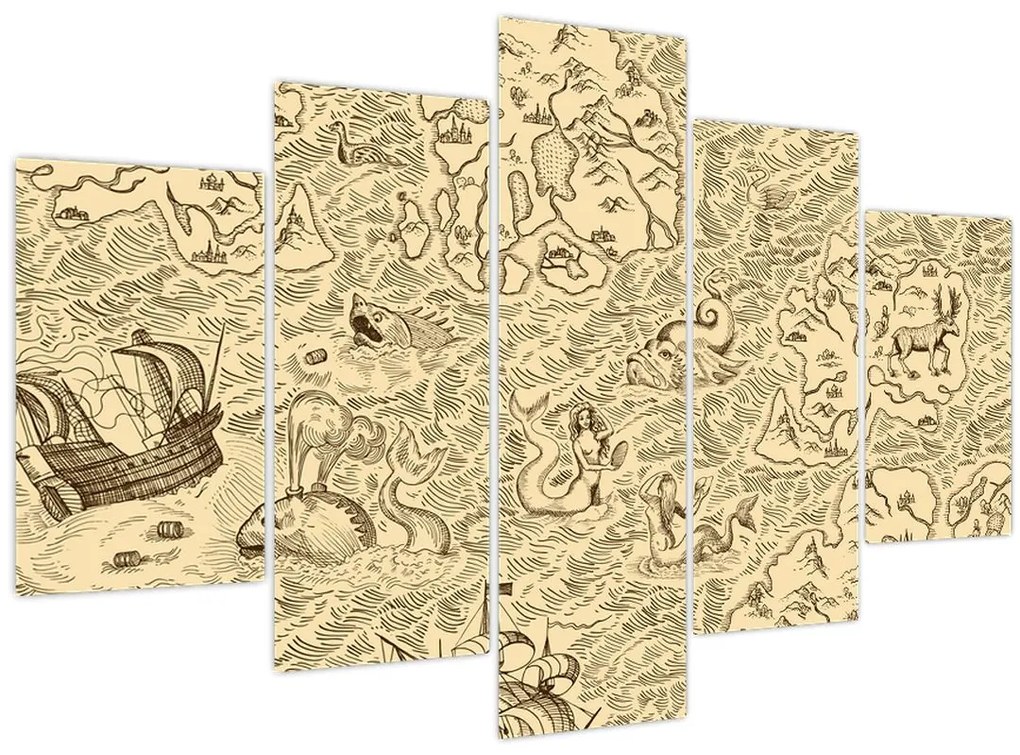 Tablou - Harta de epocă, ilustrații (150x105 cm)