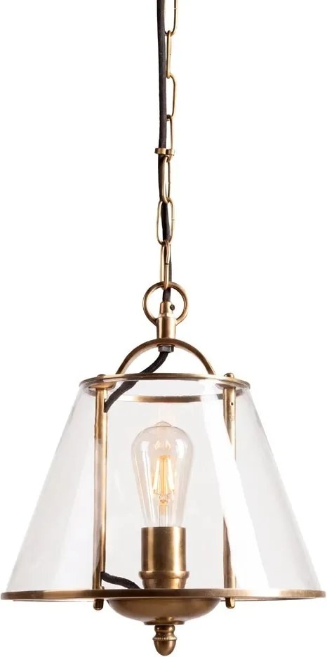 Lampă suspendată tip felinar din sticlă și alamă, auriu, finisaj vintage, 40 × 34 cm, „Lumior"