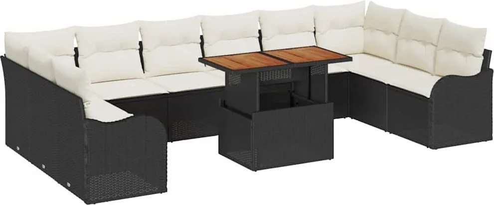 vidaXL Set de canapele pentru grădină cu pernă 11 pcs negru și crem