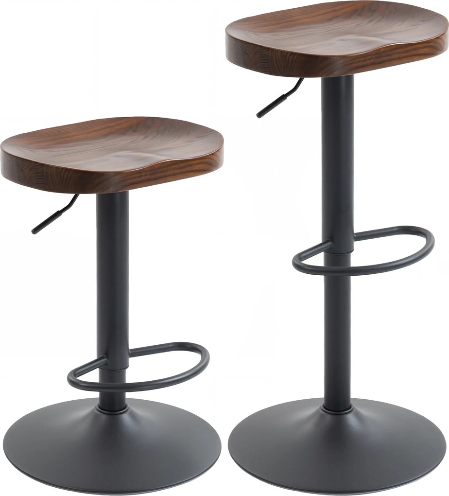 HOMCOM Set 2 scaune bar, scaune rotative reglabile cu șezut din lemn de ulm în maro închis | Aosom Romania