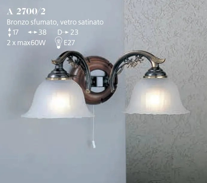 Aplica de perete cu 2 brate design italian din alama cu lemn 2700