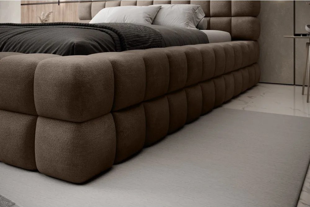 Pat matrimonial maro deschis tapițat cu spațiu de depozitare cu somieră 140x200 cm Dizzle – ELTAP