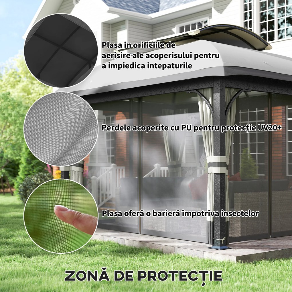 Outsunny Pavilion de Grădină cu Perdele, Plasă, Acoperiș Ventilat și Cadru Metalic Galvanizat, 395x330x294 cm, Gri | Aosom Romania