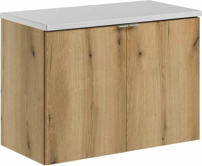 Set dulap baza suspendat 80 cm cu blat Comad Nova alb mat si stejar Coast Evoke