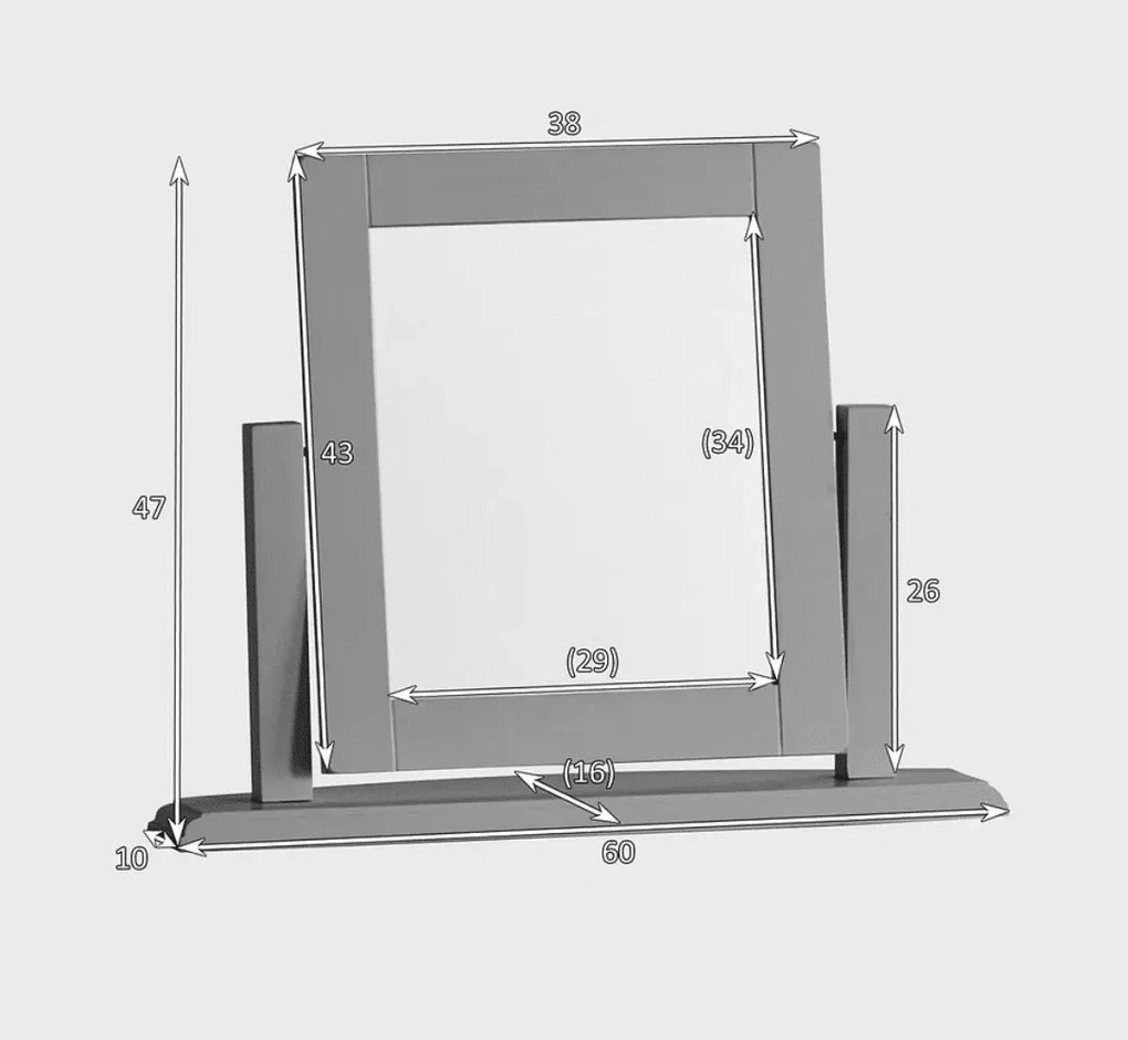 Oglindă lemn masiv gri Ives Personalizabilă, 60 × 16 × 46 cm
