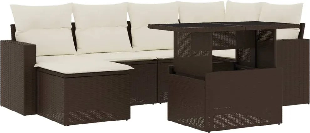 vidaXL Set canapele de grădină cu perne, 7 piese, maro, poliratan