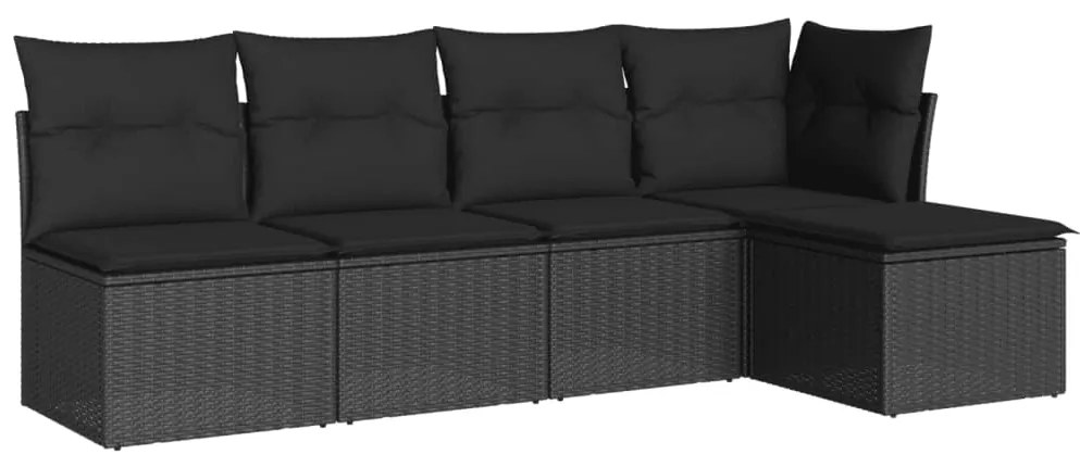 3217515 vidaXL Set mobilier de grădină cu perne, 5 piese, negru, poliratan