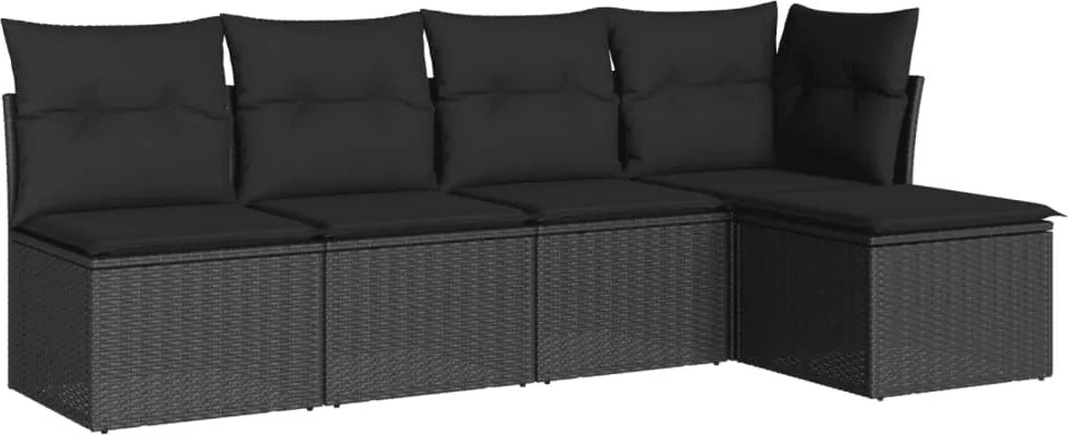 vidaXL Set mobilier de grădină cu perne, 5 piese, negru, poliratan